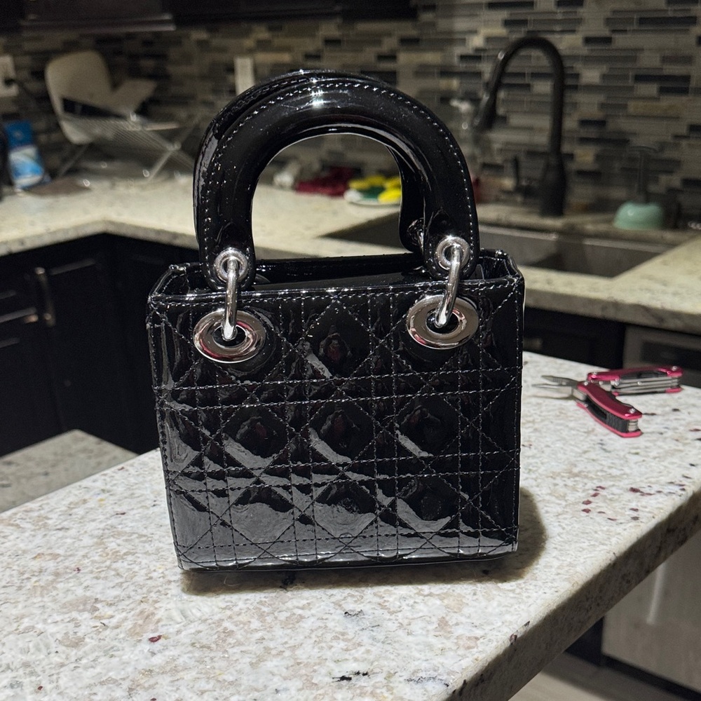 Black Patent Mini Satchel Bag